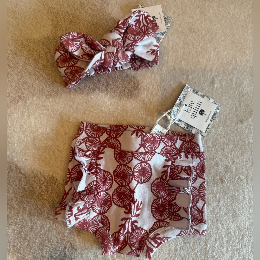 Kate Quinn Burgundy Floral bummie and headband Set